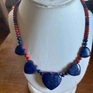 Mine Finds by Jay King lapis & coral reversible heart & bead 18” necklace